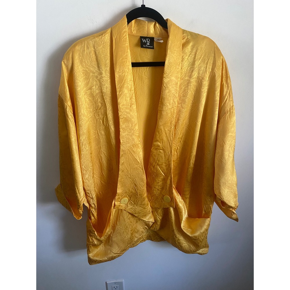 Vintage WB2 by Diamond Yellow Floral Damask Jacquard Jacket Plus Size 20 USA